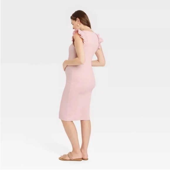 The Nines by Hatch for Target Pink Ribbed Midi Ruffle Sleeve Dress size Small - Picture 2 of 7